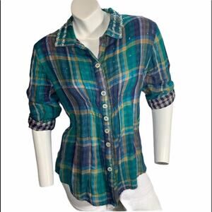 Faith S plaid with rhinestones long sleeve shirt